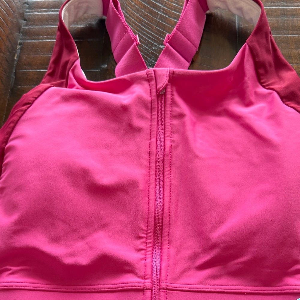 Coolibar Women's Two-Tone Pink Zip-Front Swim Top - Picture 2 of 5